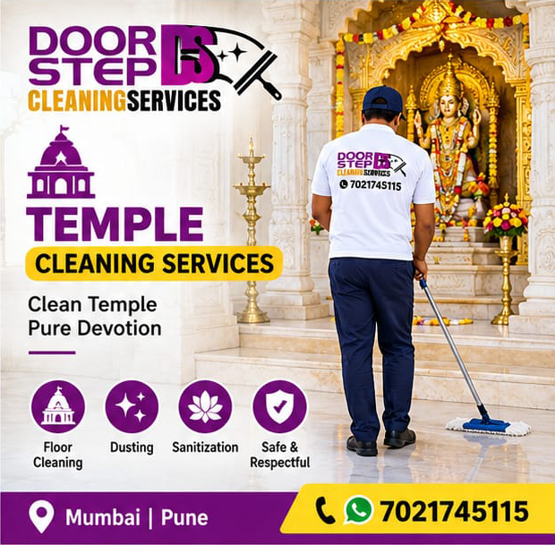 Doorstep Cleaning Services staff member mopping a marble temple floor
